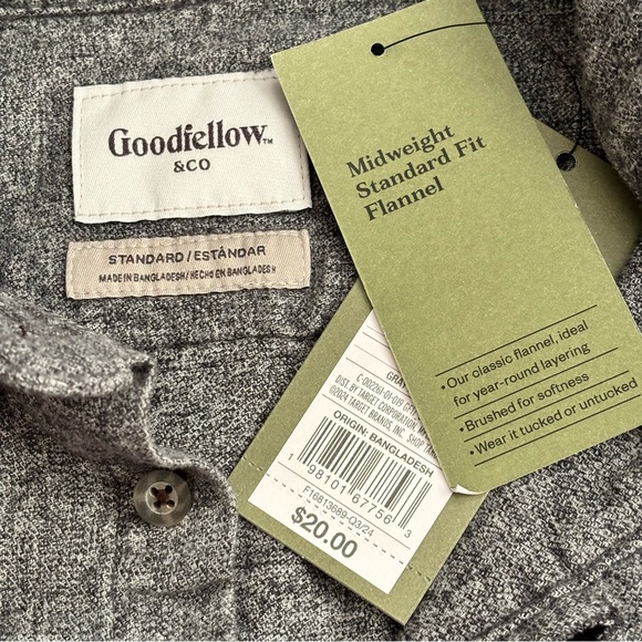 Goodfellow & Co. Men’s midweight long-sleeve flannel button-down shirt in gray - Picture 3 of 7
